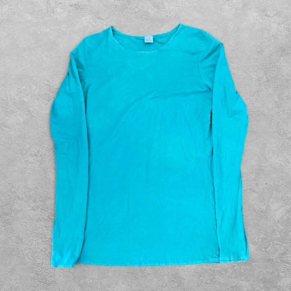 Peruvian Connection Pima Cotton Long Sleeve Tee Turquoise M Quiet Luxury